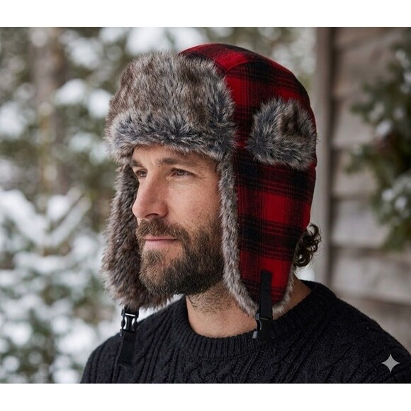 Ozark Trail Other - Ozark Trail Men's Trapper Hat Red Black Buffalo Plaid Faux Fur New